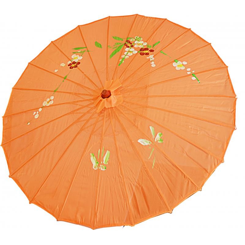 Ombrelle chinoise en tissu décoré orange