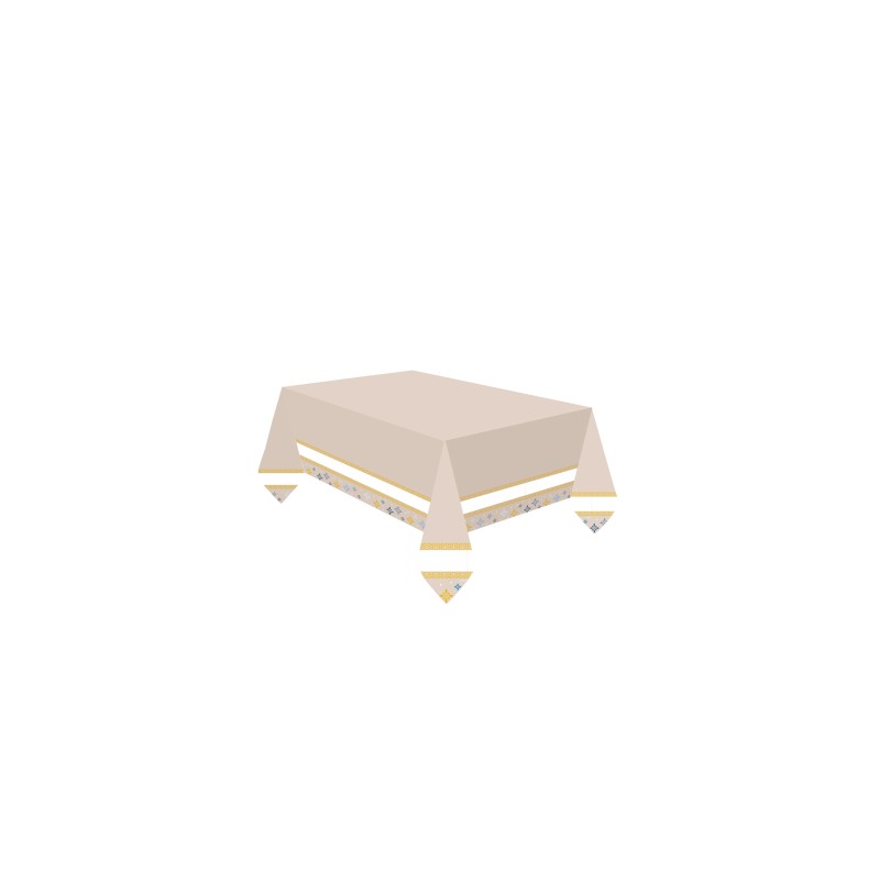Nappe En Papier Ramadan/Eid Mubarak 120x180cm - Décoration De Fête à Motif Oriental Couleur Beige