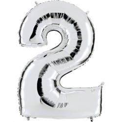 Ballon mylar métallisé argent chiffre 2 hauteur 102 cm