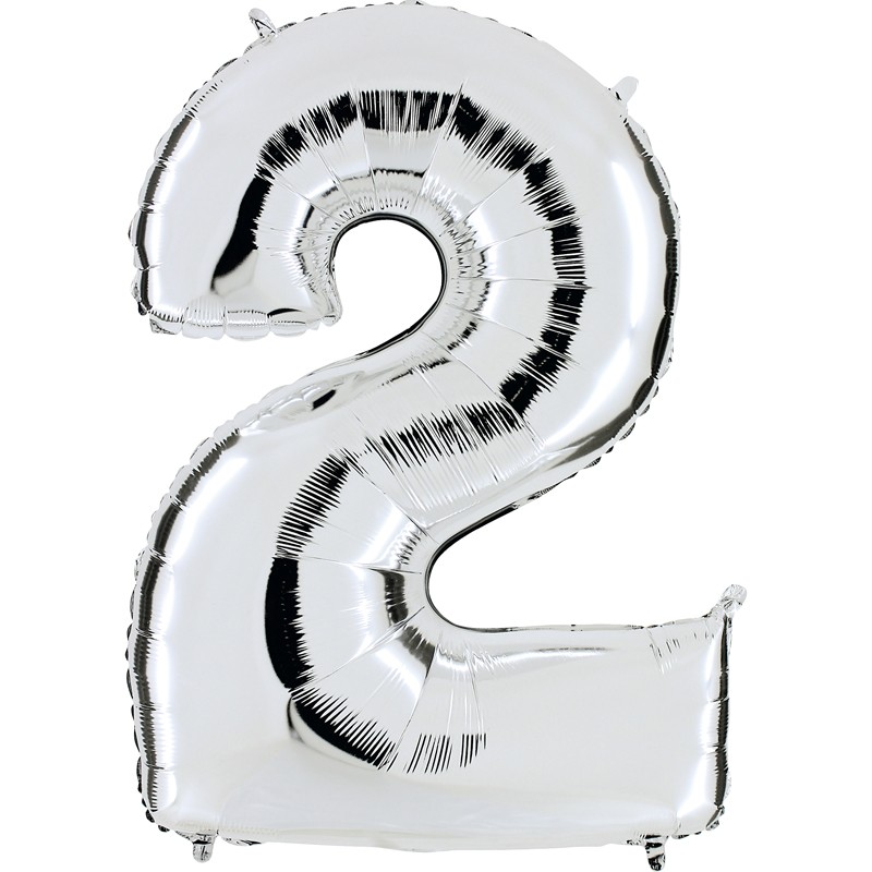 Ballon mylar métallisé argent chiffre 2 hauteur 102 cm