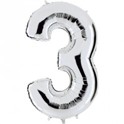 Ballon mylar métallisé argent chiffre 3 hauteur 102 cm