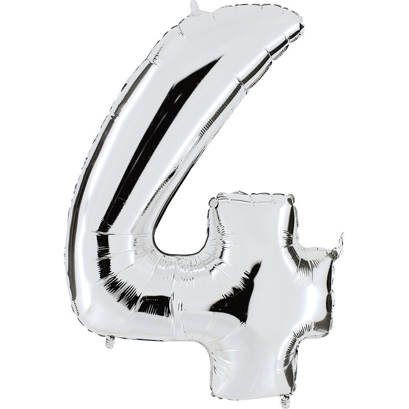 Ballon mylar métallisé argent chiffre 4 hauteur 102 cm