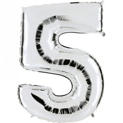 Ballon mylar métallisé argent chiffre 5 hauteur 102 cm