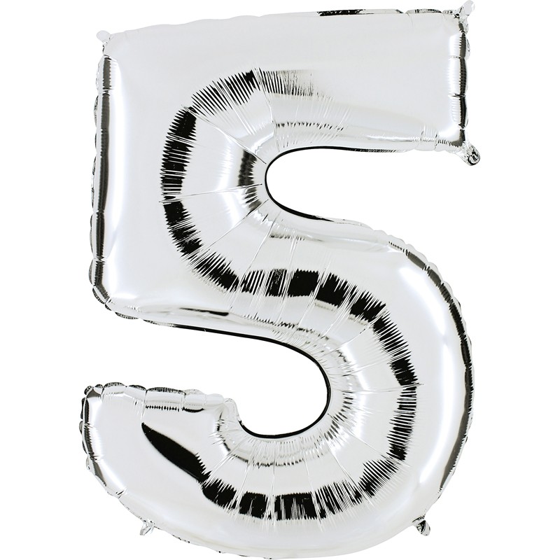 Ballon mylar métallisé argent chiffre 5 hauteur 102 cm