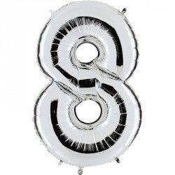 Sachet de 1 ballon mylar métallisé argent chiffre 8 hauteur 102 cm
