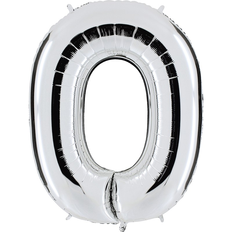 Ballon mylar métallisé argent chiffre 0 hauteur 102 cm