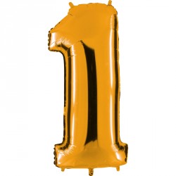 Ballon mylar métallisé or chiffre 1 hauteur 102 cm