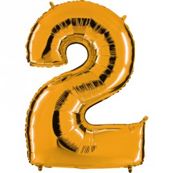 Ballon mylar métallisé or chiffre 2 hauteur 102 cm