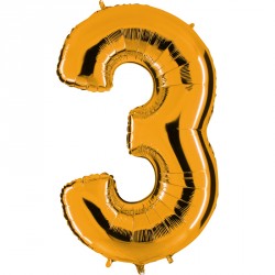 Ballon mylar métallisé or chiffre 3 hauteur 102 cm