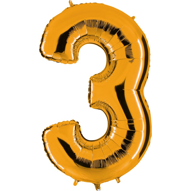Ballon mylar métallisé or chiffre 3 hauteur 102 cm