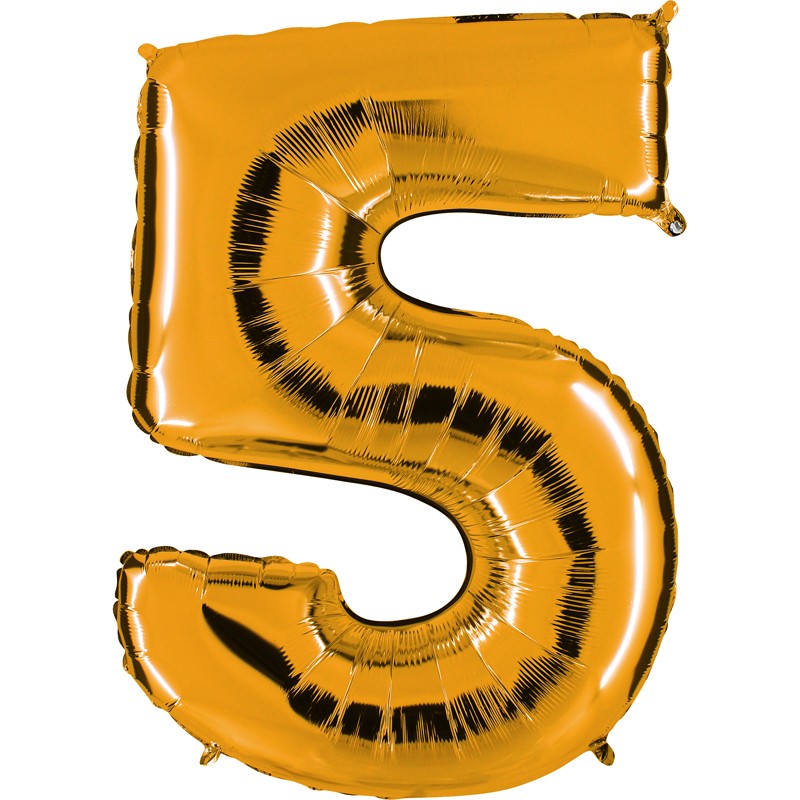 Ballon mylar métallisé or chiffre 5 hauteur 102 cm
