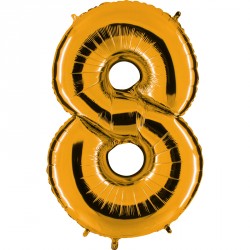 Ballon mylar métallisé or chiffre 8 hauteur 102 cm