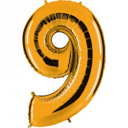 Ballon mylar métallisé or chiffre 9 hauteur 102 cm
