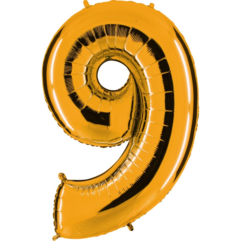 Ballon mylar métallisé or chiffre 9 hauteur 102 cm