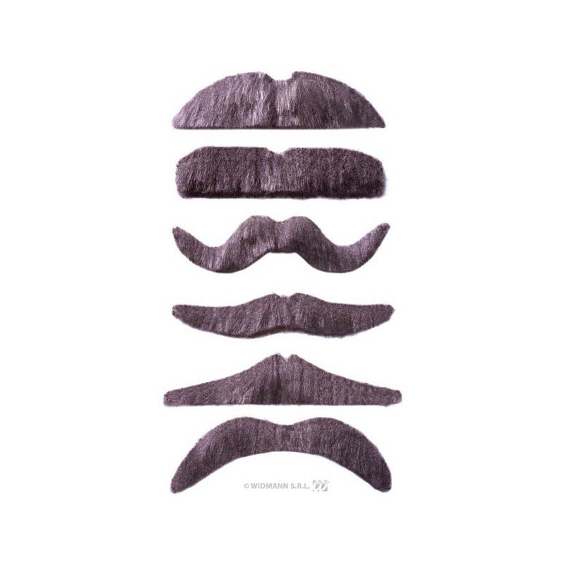 Pack de 12 moustaches  assortis gris - auto adhésives