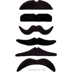 Pack de 24 moustaches 6 modèles assortis noirs - auto adhésives