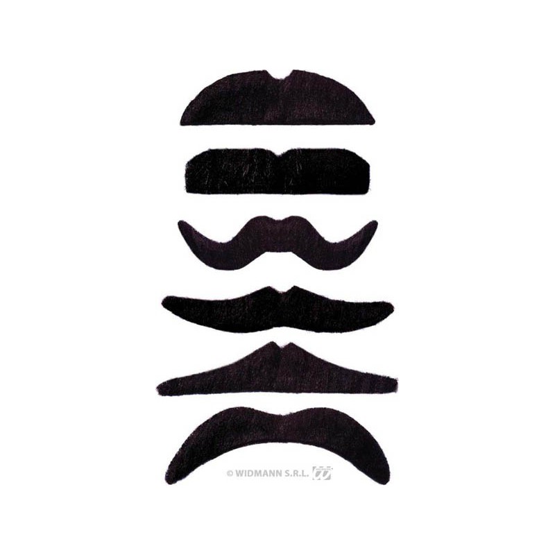 Pack de 24 moustaches 6 modèles assortis noirs - auto adhésives