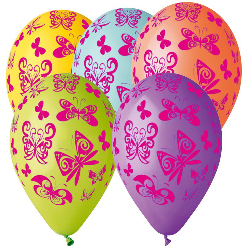 Sachet de 10 ballons papillons multicolores imp rose diam 30 cm