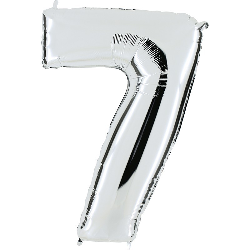 Ballon mylar métallisé argent chiffre 7 hauteur 102 cm