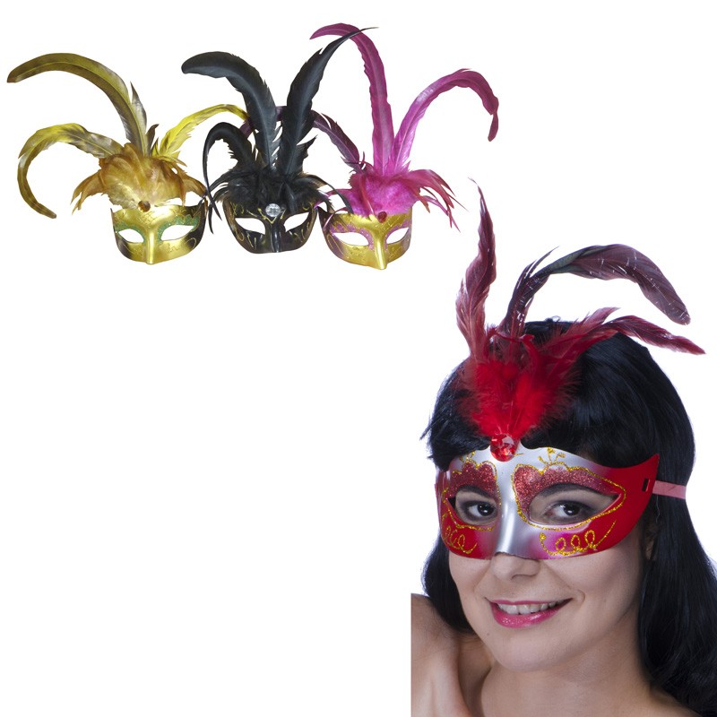 loup vénitien a paillettes avec pierre et plumes