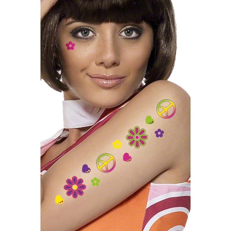 Planche de 6 tatoo hippie temporaire