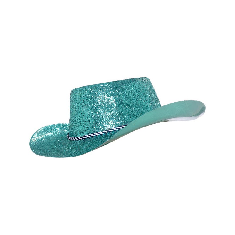 Chapeau de cowboy adulte paillete en pvc turquois