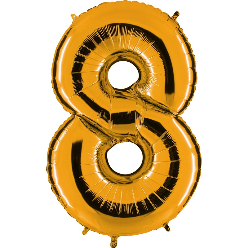 Ballon mylar métallisé or chiffre 8 hauteur 102 cm