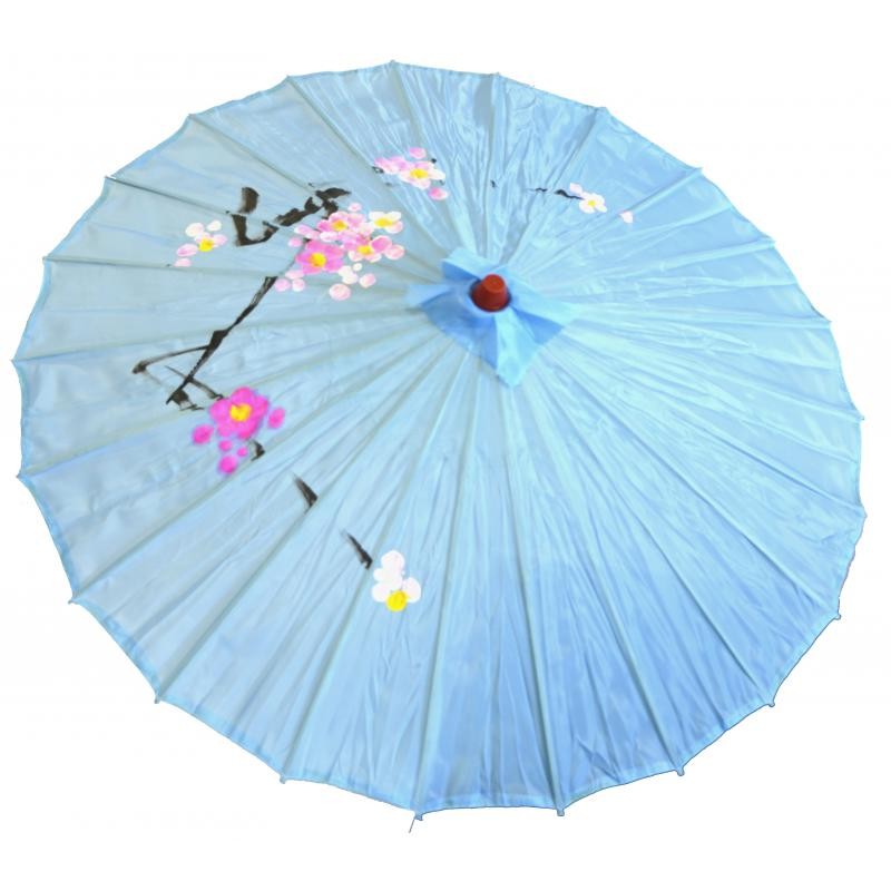 Ombrelle chinoise en tissu décoré bleu