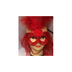 Masque rouge avec plume et voile