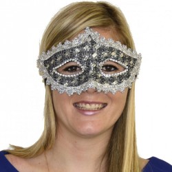 Loup baroque paillettes noir et argent