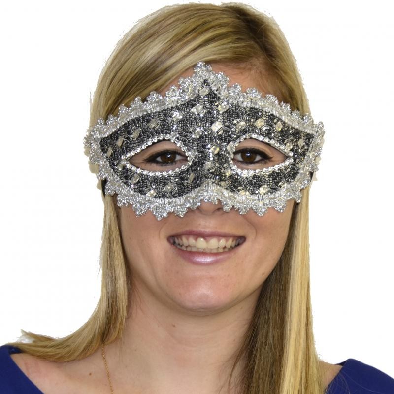 Loup baroque paillettes noir et argent