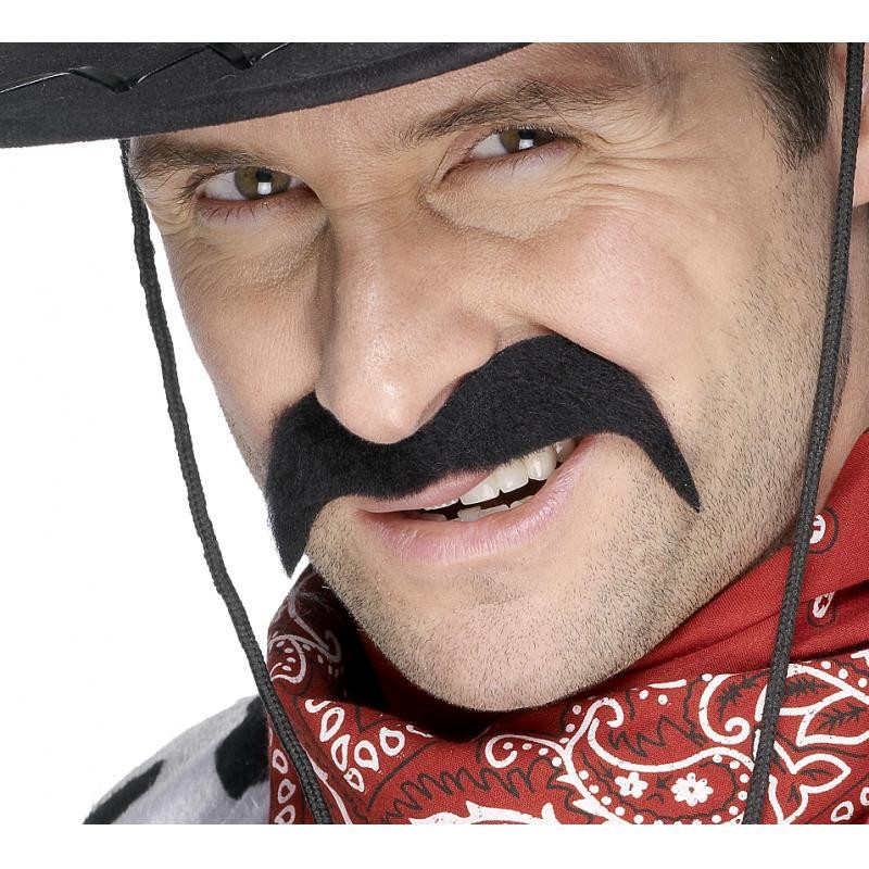 Moustache cow-boy auto adhésive châtain & 3 noir