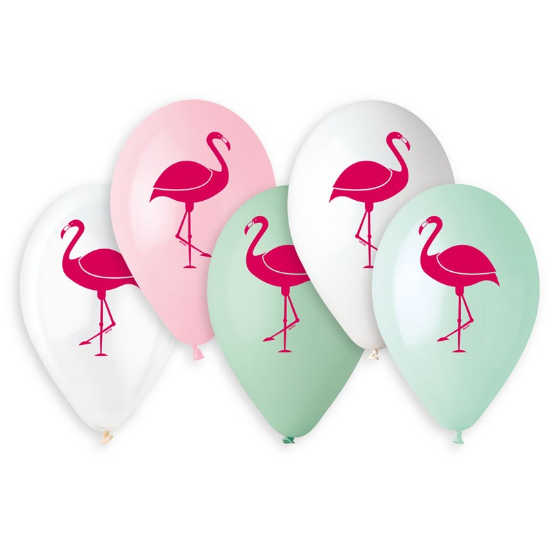 Sachet de 5 ballons flamant rose diam 33cm assortis