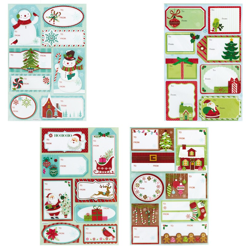 Étiquettes paquets cadeaux - 21x14cm - 4 modèles assortis