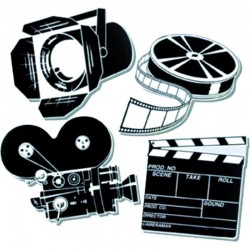 Set de 4 decorations cinema 40 cm - carton imp 2 faces